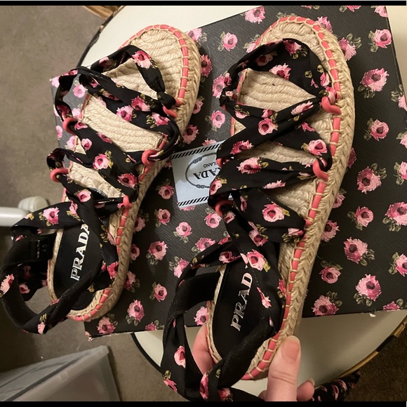Prada beautiful lace up floral espadrille espadrilles summer sandals 40 9 9.5 - Picture 3 of 11